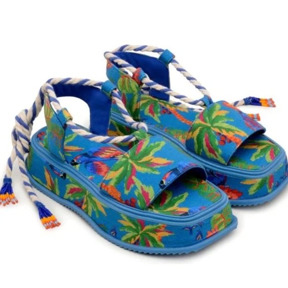 FARM Rio Shoes - FARM Rio Blue Macaw Platform Sandal